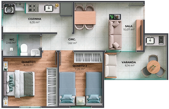 Planta 46.87m²